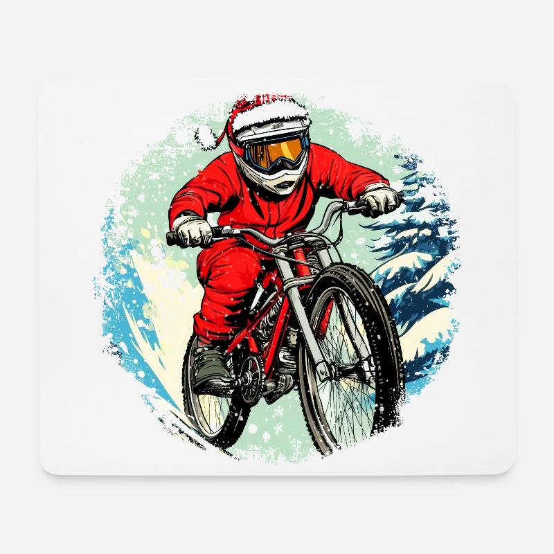 Christmas Biker / Mountain Bike - Mouse Pad (horizontal) - white