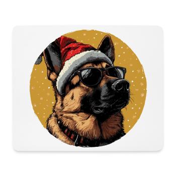 Weihnachtshund mit Santa-Hut und Sonnenbrille - Mousepad (Querformat) - Weiß - Vorne