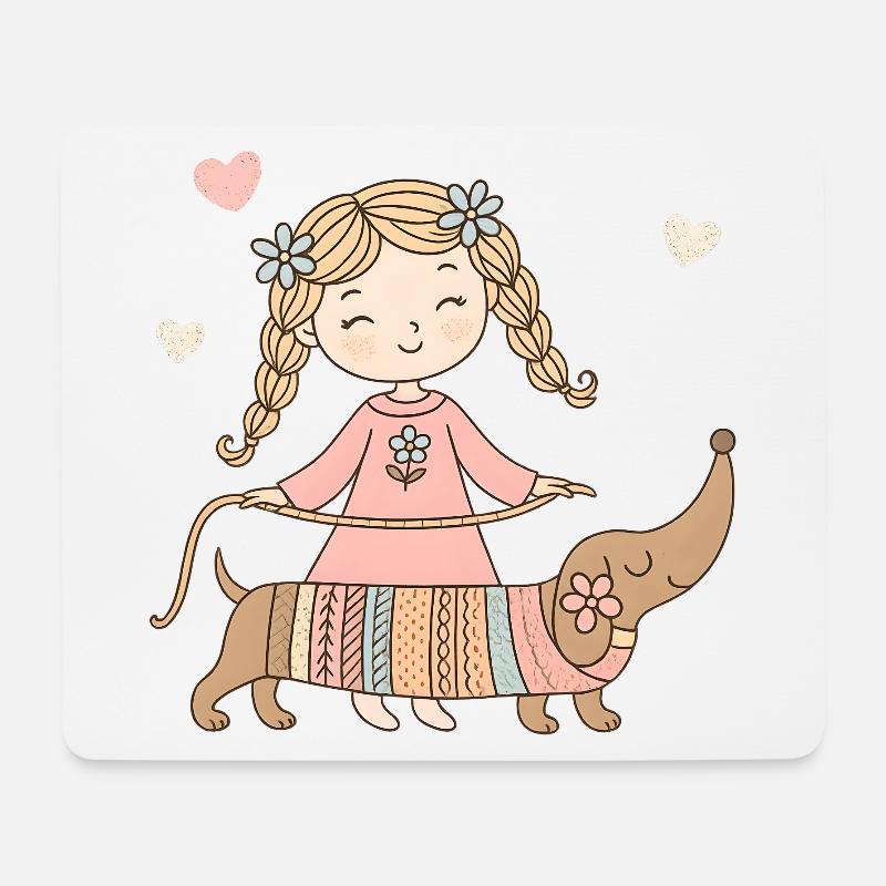 Mädchen mit Dackel – Süßes Kinder Tier Design - Mousepad (Querformat) - Weiß