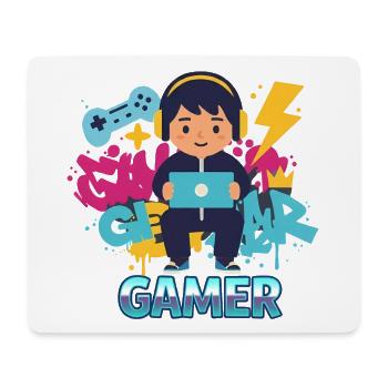 Gamer Kid with game pad and headphones - Mouse Pad (horizontal) - white - Front