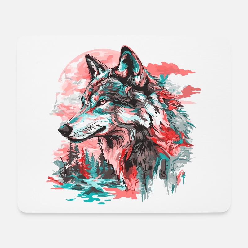 Wolf Wolfskopf Wald Natur Berge Wildnis Bunt - Mousepad (Querformat) - Weiß