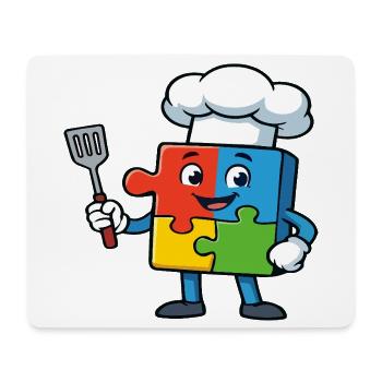 Puzzle Piece Chef Maskottchen - Mousepad (Querformat) - Weiß - Vorne