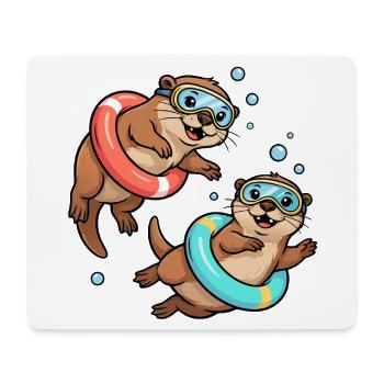 Zwei lustige Otter - Mousepad (Querformat) - Weiß - Vorne