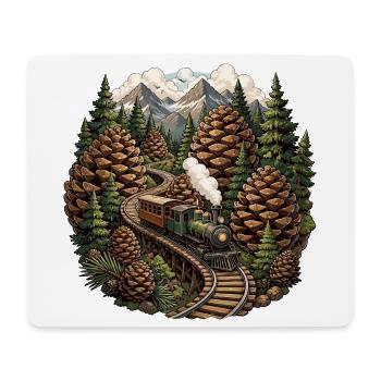 Forest railway steam locomotive in the mountain forest - Mouse Pad (horizontal) - white - Front