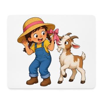 Mädchen mit Ziege und Schleife Bauernhof Motiv - Mousepad (Querformat) - Weiß - Vorne