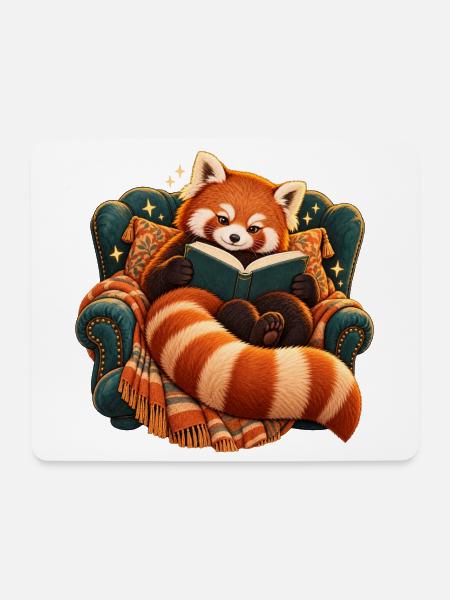 Gemütlicher roter Panda liest ein Buch - Mousepad (Querformat) - Weiß