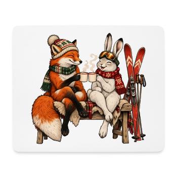 Rotfuchs & Schneehase beim Après-Ski - Mousepad (Querformat) - Weiß - Vorne