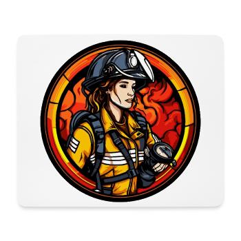 Feuerwehrfrau mit Helm und Flammen - Mousepad (Querformat) - Weiß - Vorne