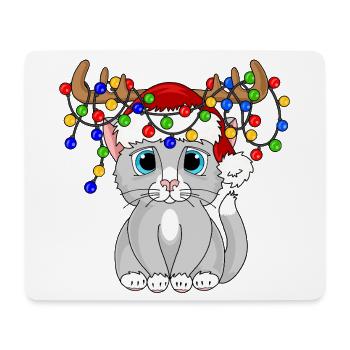 Weihnachtskatze mit Lichterkette - Mousepad (Querformat) - Weiß - Vorne
