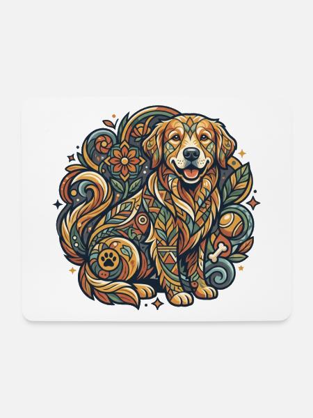 Blumenhunde Tattoo Motiv Muster - Mousepad (Querformat) - Weiß