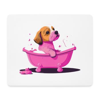 Mignon jeune chien dans la baignoire - Tapis de souris (format paysage) - blanc - Devant