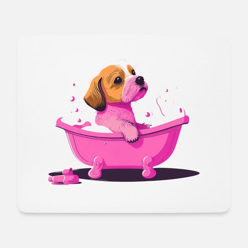 Süsser junger Hund in der Badewanne - Mousepad (Querformat) - Weiß