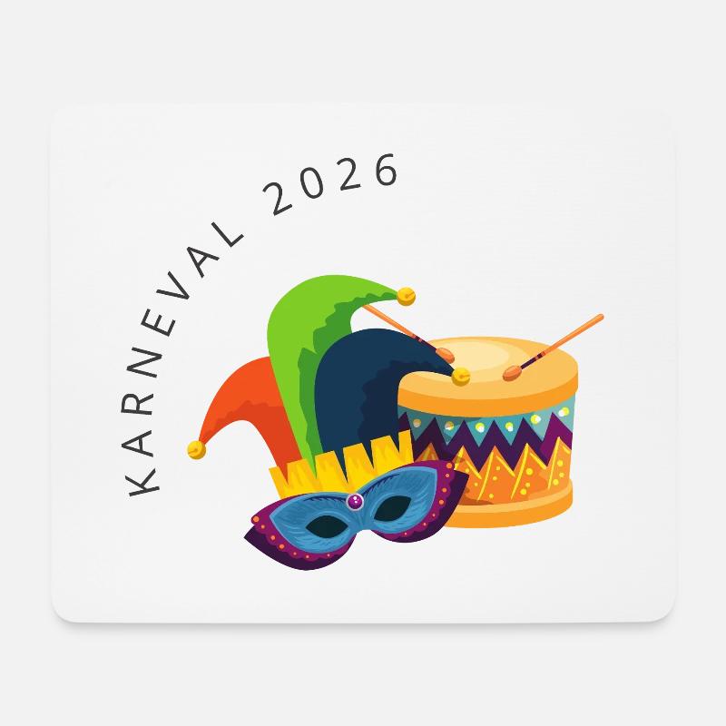 Karneval 2026 – Maske & Trommel buntes Design - Mousepad (Querformat) - Weiß
