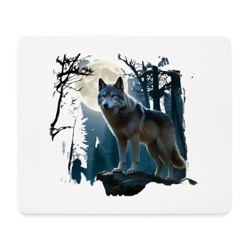 Mondwolf im nächtlichen Wald - Mousepad (Querformat) - Weiß - Vorne
