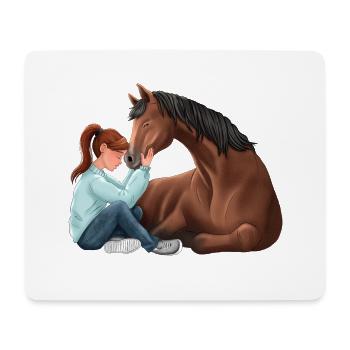 Mädchen mit Pferd – Freundschaftsillustration - Mousepad (Querformat) - Weiß - Vorne