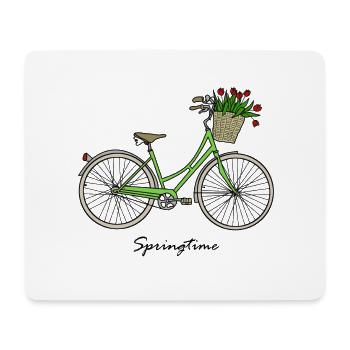 Printemps, printemps, vélo, tulipes - Tapis de souris (format paysage) - blanc - Devant