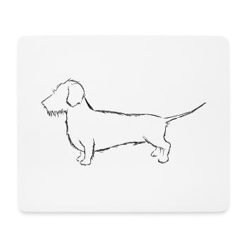 Rauhaardackel Strichzeichnung schwarz - Mousepad (Querformat) - Weiß - Vorne