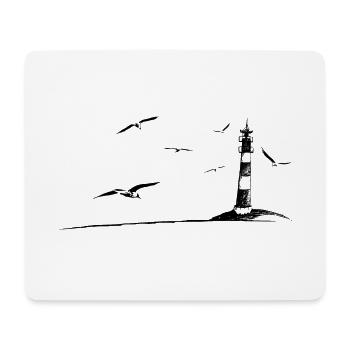 phare en mer du Nord Les goélands idyllique cadeau de vacances - Tapis de souris (format paysage) - blanc - Devant