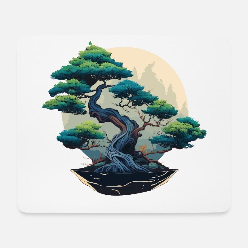 Bonsai im Mondschein - Mousepad (Querformat) - Weiß