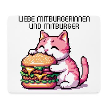 WITZIGE HAMBURGER KATZE RETRO GAMING PIXELART - Mousepad (Querformat) - Weiß - Vorne