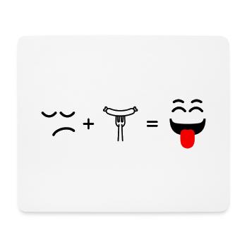 trauriges Gesicht, Wurst essen und glücklich - Mousepad (Querformat) - Weiß - Vorne