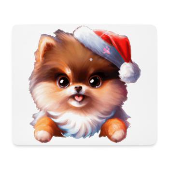 Hund süßer Spitz mit Hut für Weihnachten - Mousepad (Querformat) - Weiß - Vorne