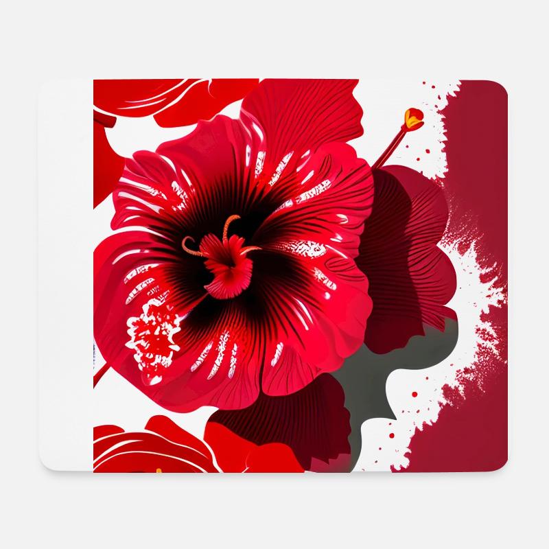 Une fleur d'hibiscus rouge design abstrait élégant - Tapis de souris (format paysage) - blanc