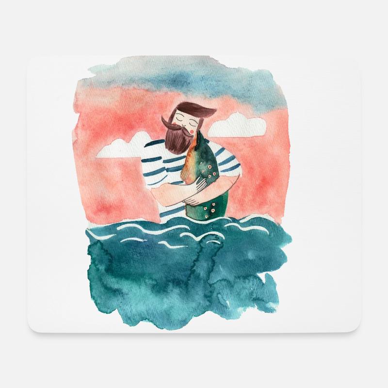 Seemann liebt Fisch - Mousepad (Querformat) - Weiß