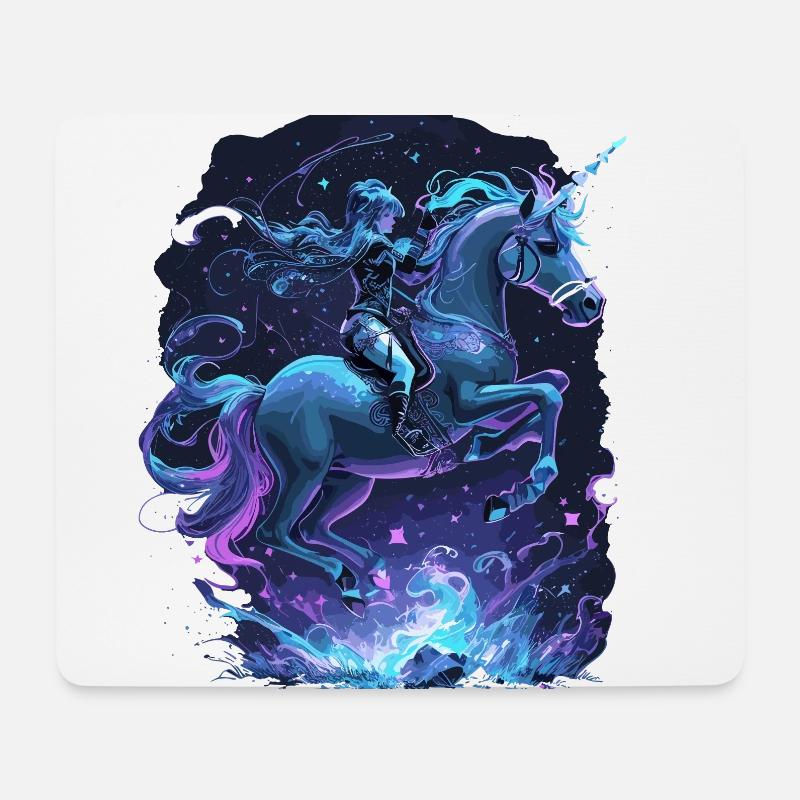 Mystisches Einhorn mit Reiterin - Mousepad (Querformat) - Weiß