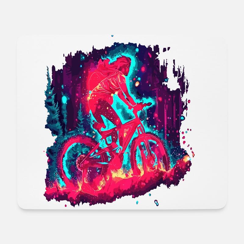 Neon Mystic Mountainbike Mädchen Waldfahrt - Mousepad (Querformat) - Weiß