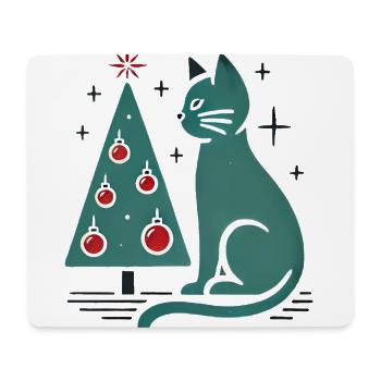 Vintage Cat Christmas Tree Illustration - Mouse Pad (horizontal) - white - Front