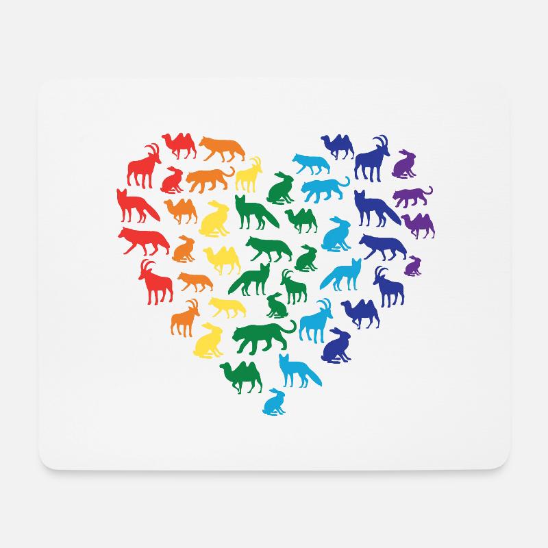 Tierliebe - Regenbogen Herz - Mousepad (Querformat) - Weiß