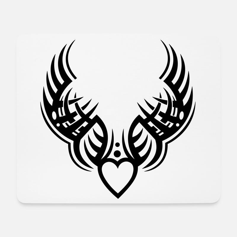 Tribal Herz mit Flügeln im Tattoo-Stil - Mousepad (Querformat) - Weiß