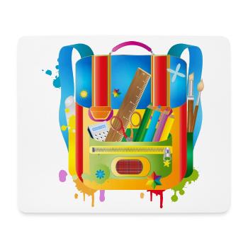 kunterbunter Schulranzen mit Schulzubehör - Mousepad (Querformat) - Weiß - Vorne