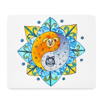Katze Hund niedlich Yin Yang Symbol Mandala - Mousepad (Querformat) - Weiß - Vorne
