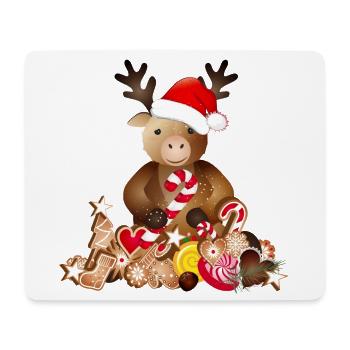 Renne mignon pour Noël avec chapeau de Noël - Tapis de souris (format paysage) - blanc - Devant