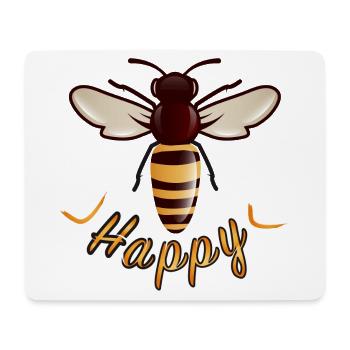 yellow Happy lettering with stylized bee - Mouse Pad (horizontal) - white - Front