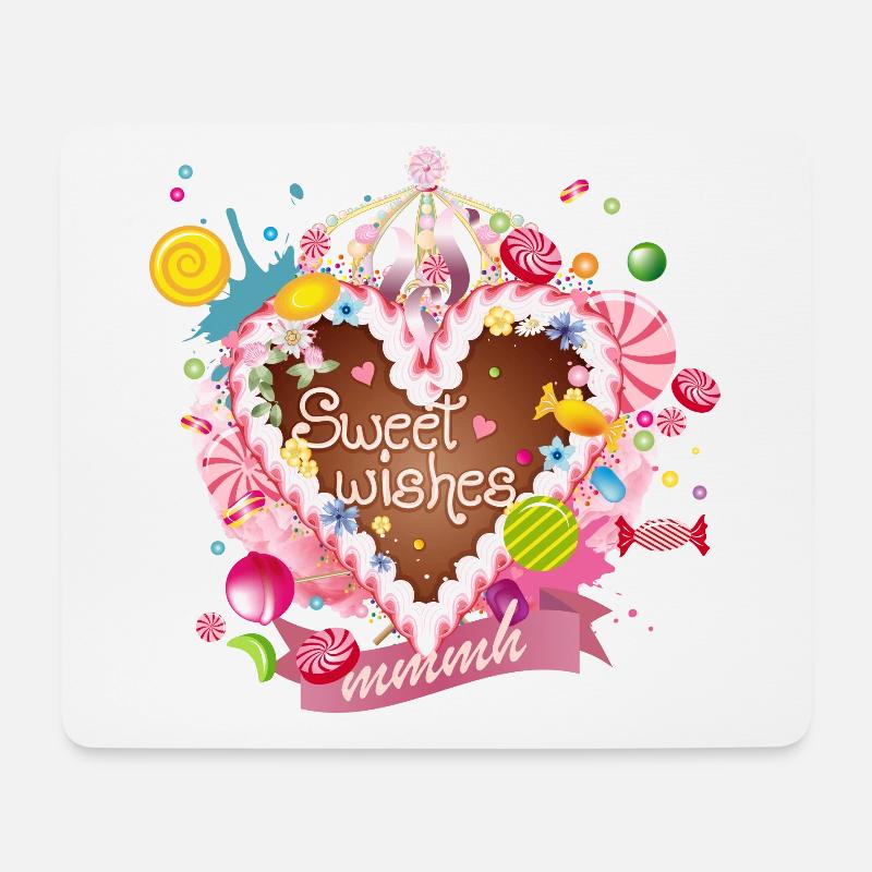 Lebkuchenherz mit Zuckerguß Wünsche und Krone - Mousepad (Querformat) - Weiß