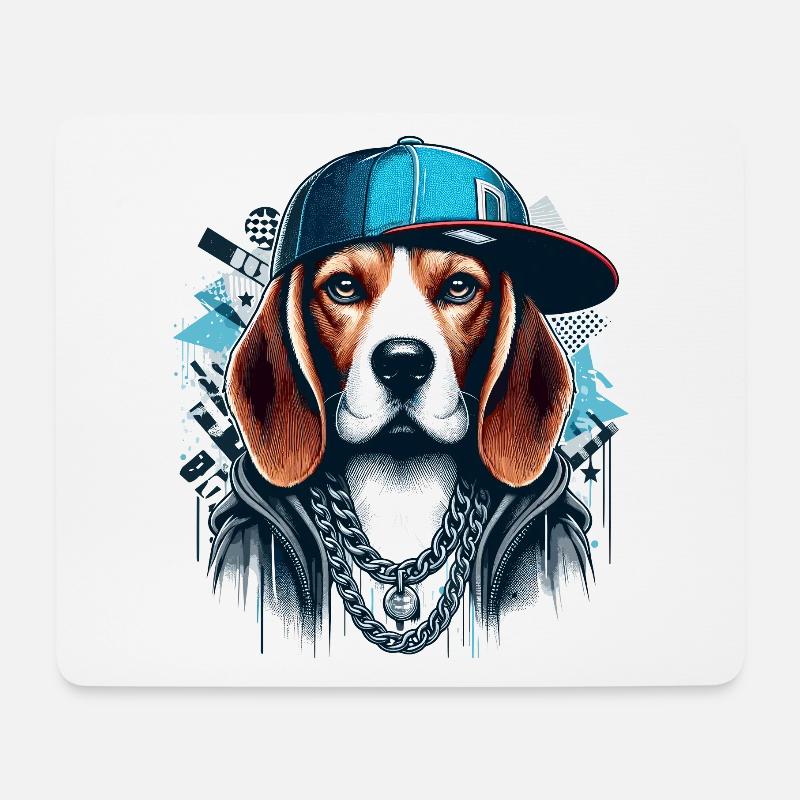 Beagle Gangsta Hund Cappy Geschenk - Mousepad (Querformat) - Weiß