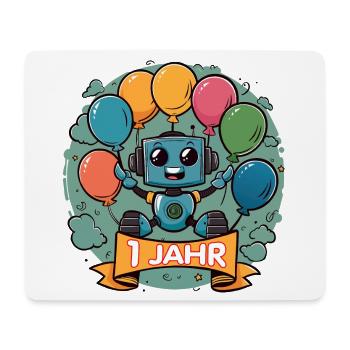 1 Jahr Geburtstag Kleiner Roboter mit Luftballons - Mousepad (Querformat) - Weiß - Vorne