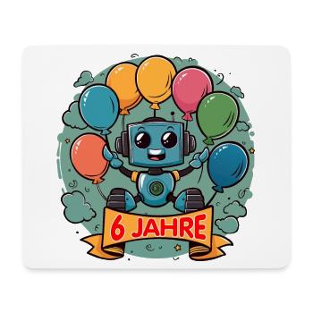 6 Jahre Geburtstag Kleiner Roboter mit Luftballons - Mousepad (Querformat) - Weiß - Vorne