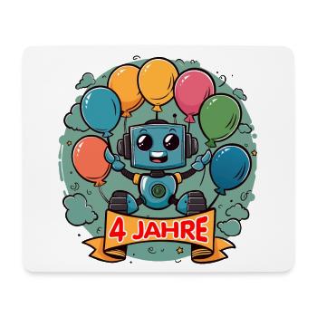 4 Jahre Geburtstag Kleiner Roboter mit Luftballons - Mousepad (Querformat) - Weiß - Vorne