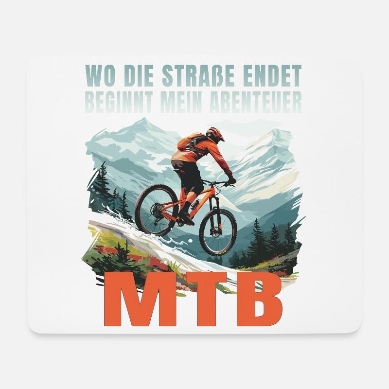 MTB: Wo die Straße endet beginnt mein Abenteuer - Mousepad (Querformat) - Weiß