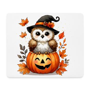 Halloween owl in pumpkin: autumnal scary fun - Mouse Pad (horizontal) - white - Front