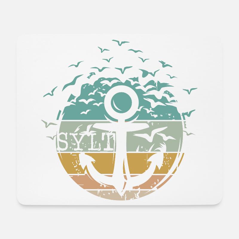 Retro Anker Sylt Vogel Möwen vintage Insel Meer - Mousepad (Querformat) - Weiß
