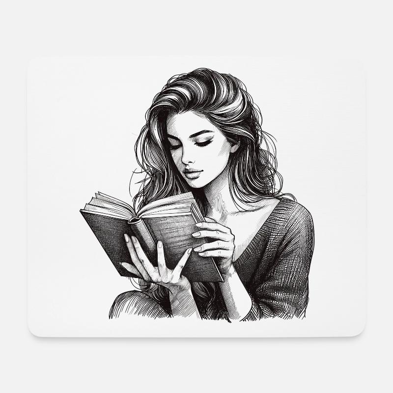 Zeichnung Frau Buch Bücher Lesen Geschenk - Mousepad (Querformat) - Weiß