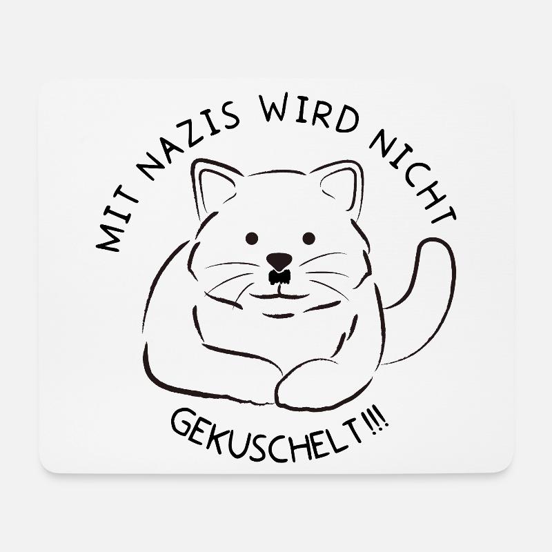 Minimalistische Katzen-Linienzeichnung Nazis raus - Mousepad (Querformat) - Weiß