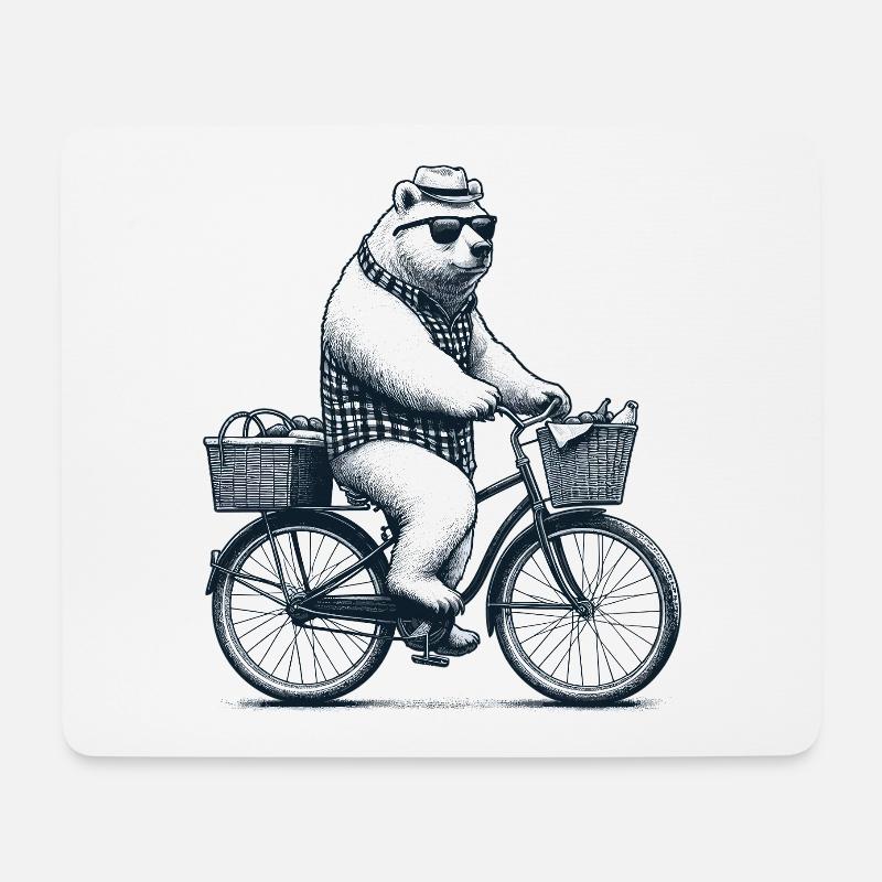 Fahrrad Drahtesel Bär Sonnenbrille Hut Geschenk - Mousepad (Querformat) - Weiß