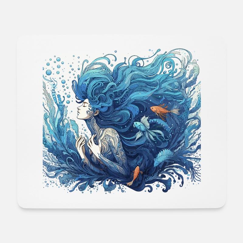Meerjungfrau Nixe blaue Haare Art Nouveau Geschenk - Mousepad (Querformat) - Weiß