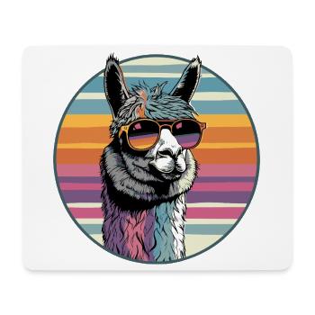 Lama avec lunettes de soleil de style rétro - Tapis de souris (format paysage) - blanc - Devant